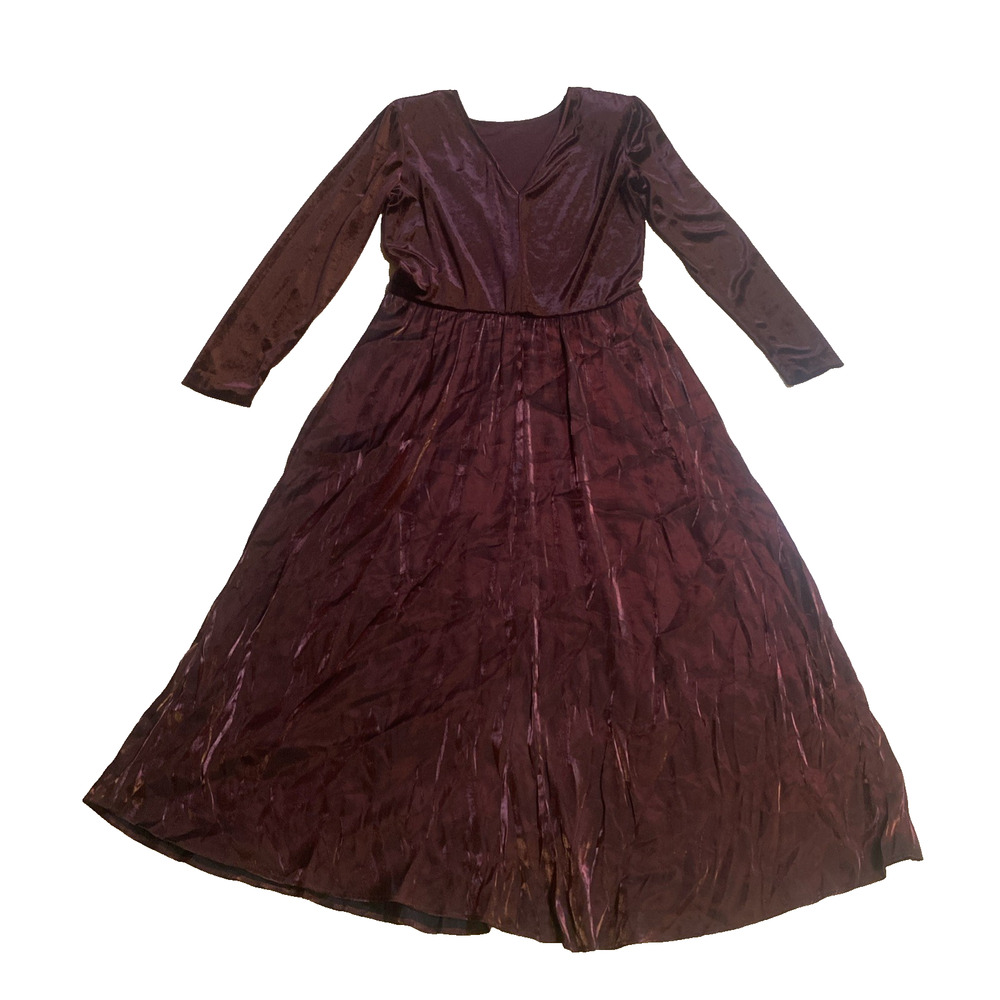 Molly Malloy Y2K Burgundy Velvet Satin Fit Flare Dress Long Sleeve Party 14 - Picture 2 of 10